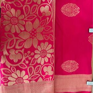 Beautiful pink and blue lehenga with pink and gold dupatta